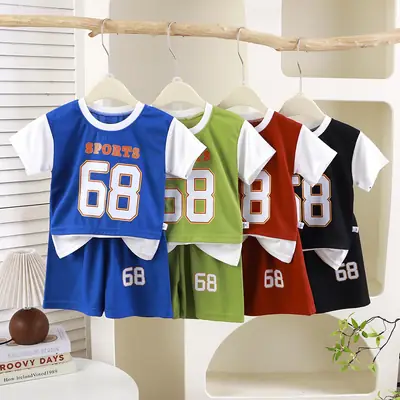 Children's Green Sports Jersey Shorts Set Boys Summer