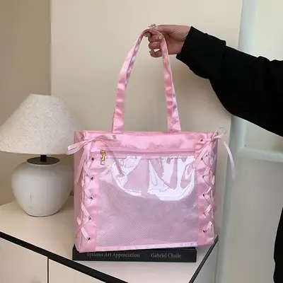 Pink Transparent String Tote Bag for Women
