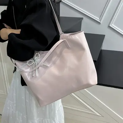 Pink Pearl Embellished Tote Bag for Women