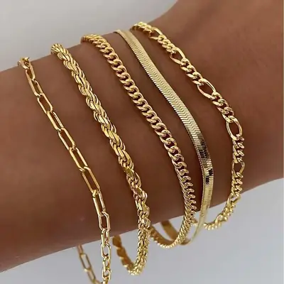Golden Multi-Layer Chain Bracelet Set for Women
