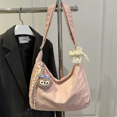 Pink Lace Shoulder Bag for Women, Large Capacity, Casual Commute
