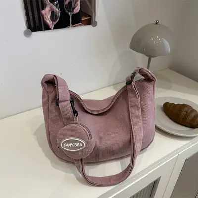 Women's Pink Corduroy Shoulder Crossbody Bag