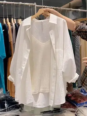 White Shirt Women's Mid-length Top Light Mature French Niche 2025 New Spring Loose Lazy Style Coat Shirt