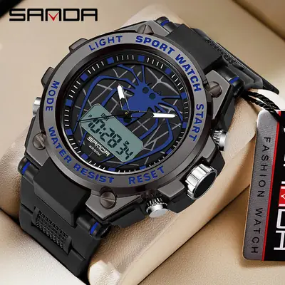 Men's Waterproof Luminous Dual Display Sports Watch Black