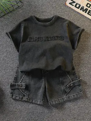 7340 Boys Summer T-Shirt Shorts Set Black 2026