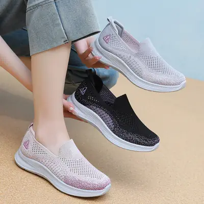 Women Slip-on Breathable Mesh Shoes Purple White