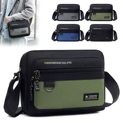 Men's Large Capacity Shoulder Bag Green Black All Match Storage Bag