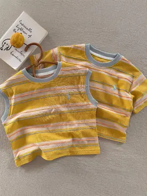 Children's Striped T-Shirt Yellow 2025 Summer