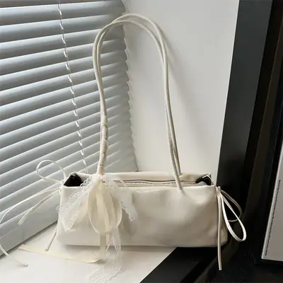 White Korean Style Shoulder Bag for Women 2025