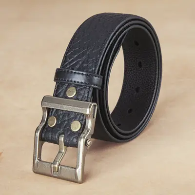 Men's Black Leather Belt with Silver Buckle
