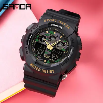 Sanda Pink Water Resistant Dual Display Sport Watch
