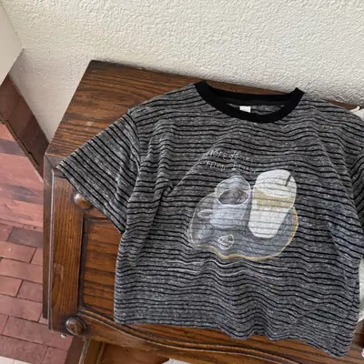 Girls Grey Striped T-Shirt with Graphic Print