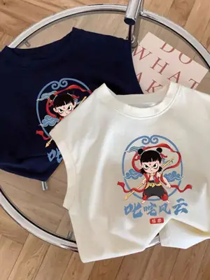Nezha Cartoon T-Shirt for Girls Boys Cotton Short Sleeve
