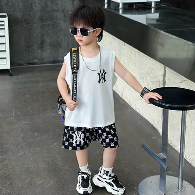 Boys Summer Vest Sleeveless White Black Korean Style