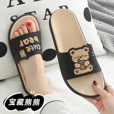 Cute Bear Design Summer Slippers for Women Orange Green