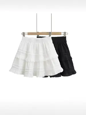 Women Ruffled Ruffled Skirt Set White Black Summer
