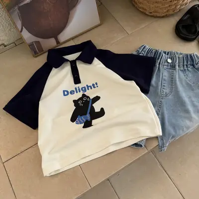 Kids Cartoon Polo T-Shirt Summer 2025 Medium Large
