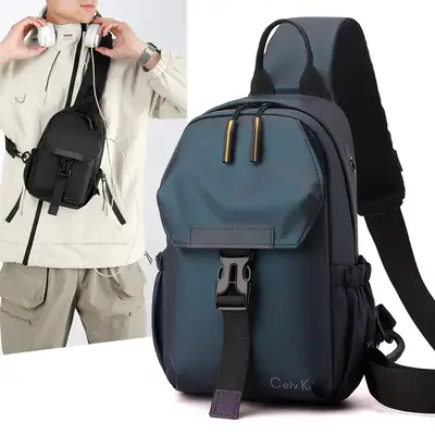 Men's Blue Casual Crossbody Bag with Adjustable Strap