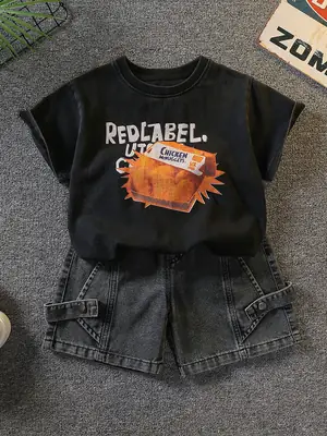 Boys Black Graphic T-Shirt Shorts Set 2026