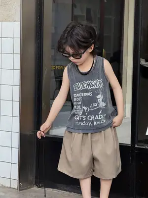 Kids Vest Sleeveless Top T-Shirt Printed Fried Color