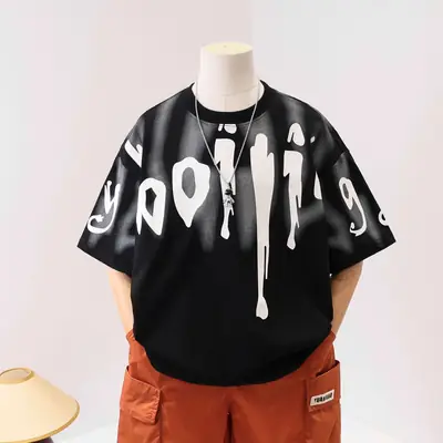 Boys Summer T-Shirt White Black Graphic Large 2026