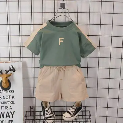 New Boys Summer Letter T-Shirt Shorts Set White Black