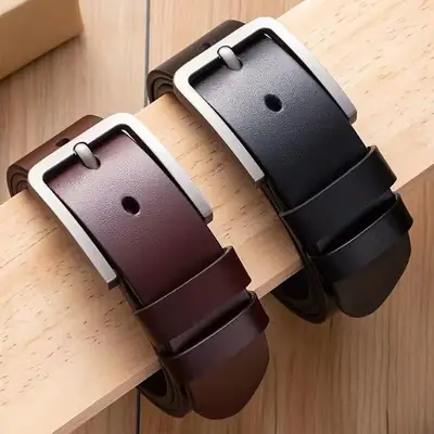 Men's Brown Leather Belt with Silver Buckle