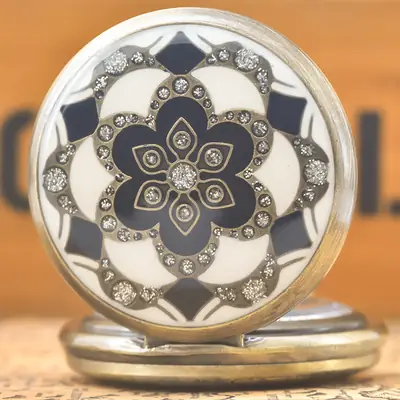 Vintage Floral Pocket Watch with Chain Strap for Men Women