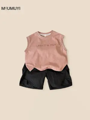 Boys Summer Vest Suit Pink Sleeveless Shorts Two-Piece