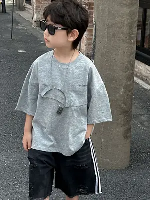 Kids Casual Grey T-Shirt Shorts Set Summer 2025