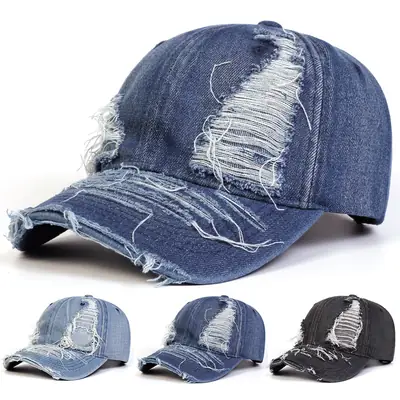 Cross-Border Washed Denim Ripped Cap Men Women