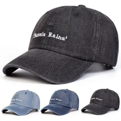 Denim Baseball Cap Blue with "Nome Raiba" Embroidery