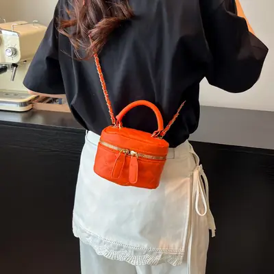 Orange Mini Quilted Chain Bag for Women