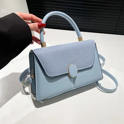 Light Blue Flap Bag for Women with Gold Clasp