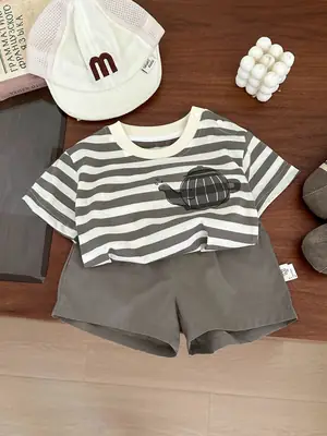 Boys Striped Shorts Set Summer Korean Style