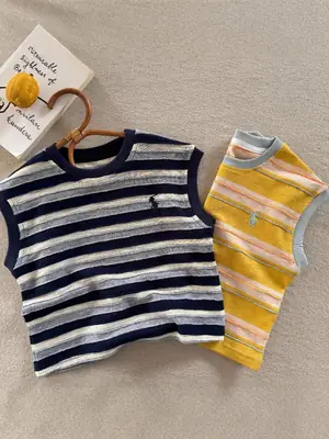 Children Striped T-Shirt Set Navy Yellow 2025