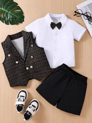 European American Cross-Border Men Dress Vest Shirt Shorts Set