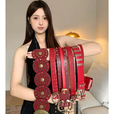High-End Red Belt for Women Slim Girdle Jeans Belt