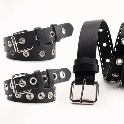 Women's Black Leather Belt with Silver Buckle