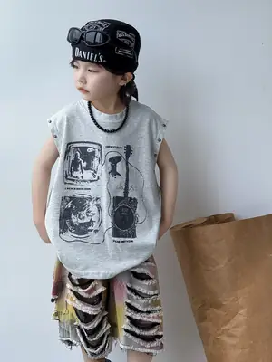 Boys Korean Sleeveless Vest T-Shirt 2025 Summer