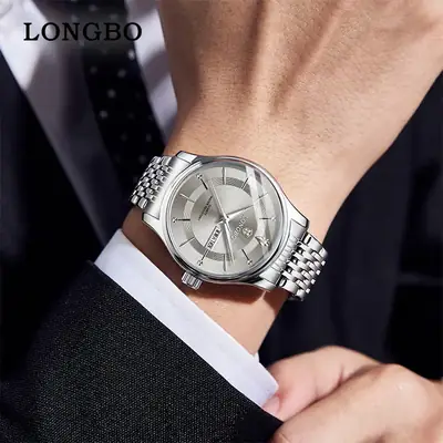 Longbo Men's Gold Silver Wristwatch with Date Display