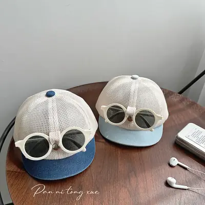 Summer White Mesh Sunhat with Sunglasses for Boys Girls