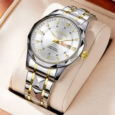 Men's Luminous Quartz Watch with Gold Strap