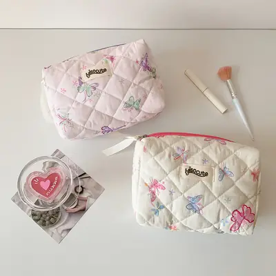 Ins Butterfly Print Cosmetic Bag High-Looking Makeup Brush Storage Bag Portable Toiletry Bag Pencil Bag