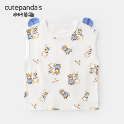 Kaka Panda Girls Sleeveless T-Shirt White Bear Print