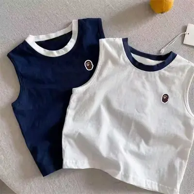 Children's Pure Cotton Sleeveless T-Straps Vest Set