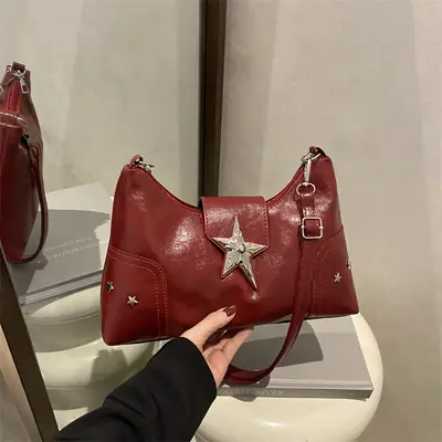 Red Starry Star Shoulder Crossbody Bag for Women