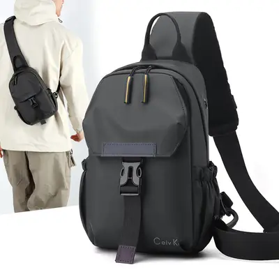 Men's Black Crossbody Backpack with Adjustable Strap