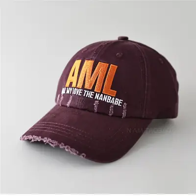 Men Maroon Distressed Cap AML Embroidered