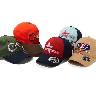 Korean Letter Embroidered Green Blue Baseball Cap